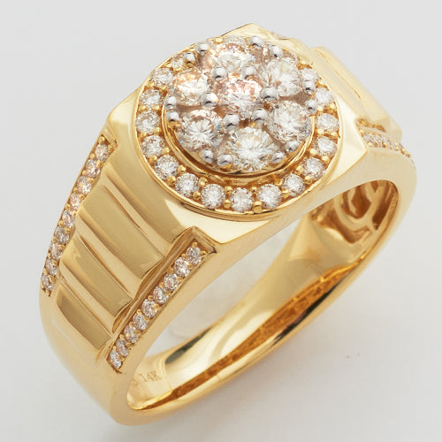14KY 1.00CTW DIAMOND ROUND CLUSTER MENS RING