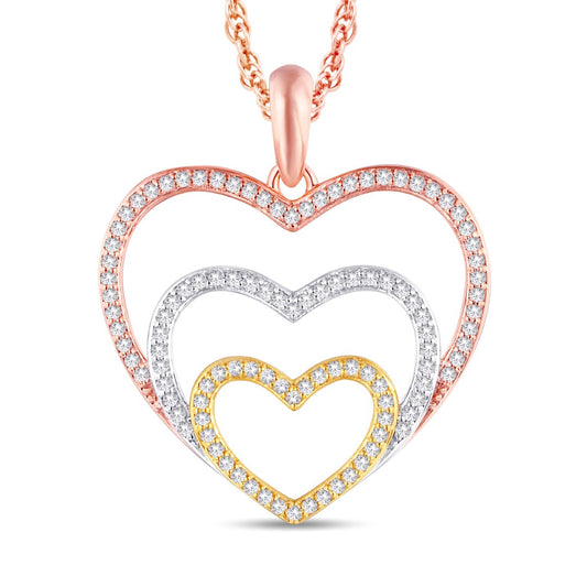 10 Karat Triple-Tone Gold 0.33 Carat Diamonds Heart Pendant-0825860-TTT