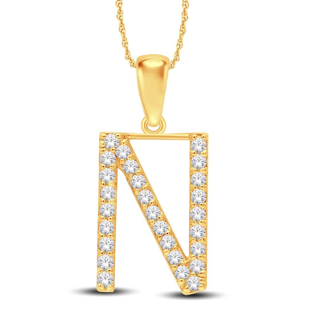 10 Karat All Yellow Gold 0.27 Carat Diamonds Initial (N) Pendant-0825443-ALY
