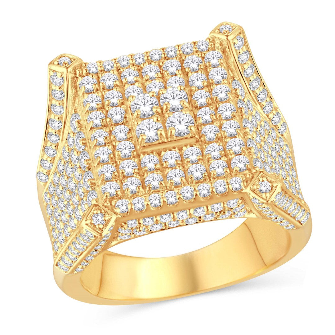 10 Karat All Yellow Gold 4.27 Carat Diamonds Square Men's Ring-0325892-ALY