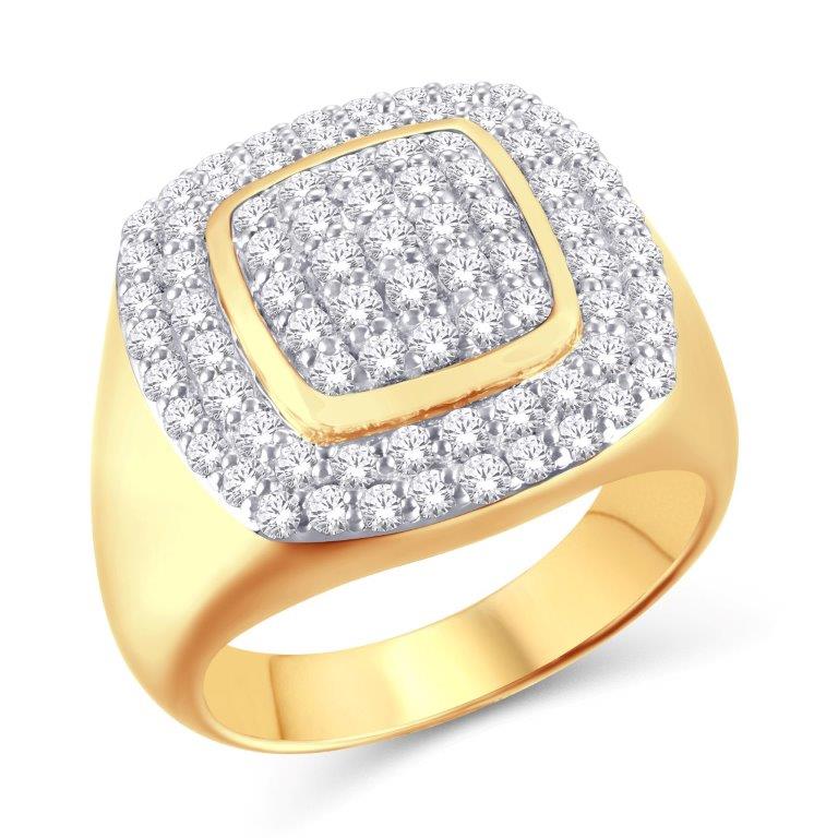 10 Karat All Yellow Gold 2.00 Carat Diamonds Cushion Men's Ring-0325921-ALY