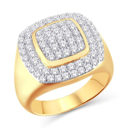 10 Karat All Yellow Gold 2.00 Carat Diamonds Cushion Men's Ring-0325921-ALY