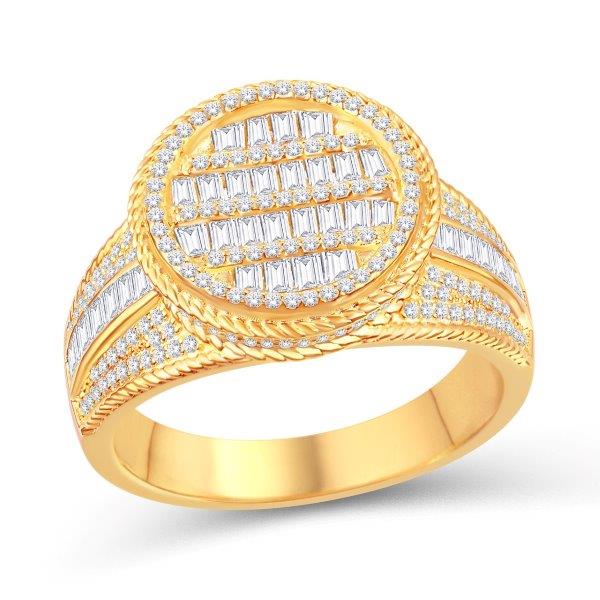 10 Karat All Yellow Gold 1.25 Carat Diamonds Classic Milgrain Round Men's Ring-0325765-ALY