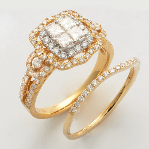 14KY 1.30CTW DIAMOND QUAD HEAD BRIDAL SET WITH