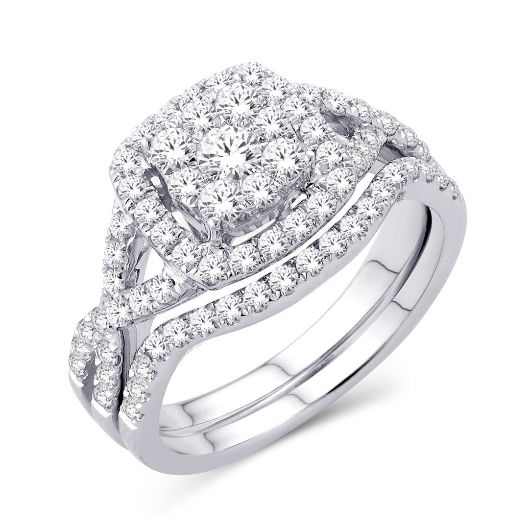 10 Karat White Gold 1.00 Carat Diamonds Cushion Bridal Ring-0526101-WG
