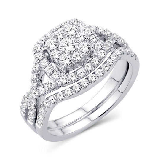 10 Karat White Gold 1.00 Carat Diamonds Cushion Bridal Ring-0526101-WG