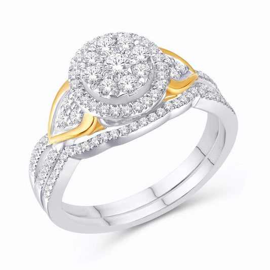 10 Karat Two-Tone (White and Yellow) Gold 0.50 Carat Diamonds Round Bridal Ring-0525867-WY
