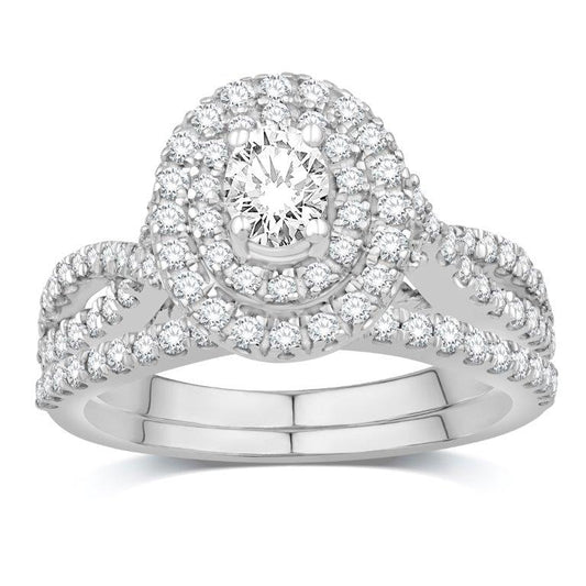 14 Karat White Gold 1.00 Carat Diamonds (0.20 CTR) Oval Uno Bridal Ring-0532608-WG