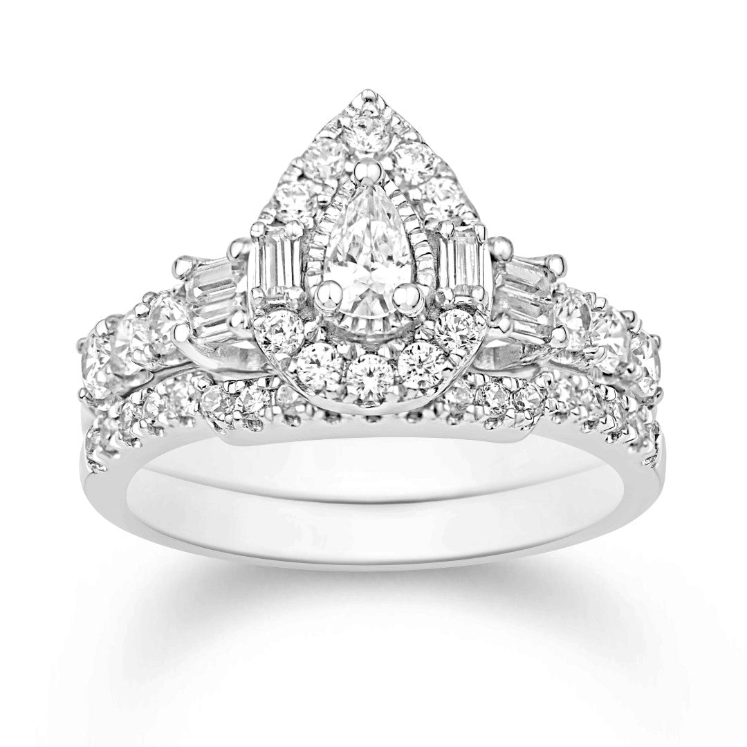 14 Karat White Gold 0.98 Carat Diamonds (0.20 CTR) Pear Bridal Ring-0532678-WG