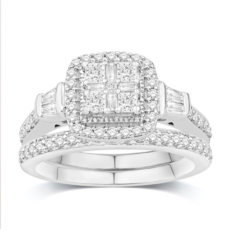 14 Karat White Gold 0.73 Carat Diamonds Square Bridal Ring-0532571-WG