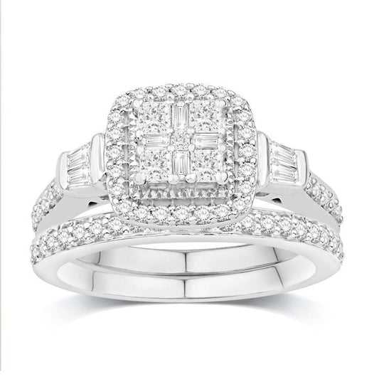 14 Karat White Gold 0.73 Carat Diamonds Square Bridal Ring-0532571-WG